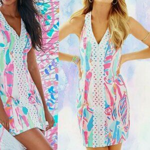 Lilly Pulitzer Lynn Out To Sea Sailboat Lace Front Sleeveless Shift Dress NWOT
